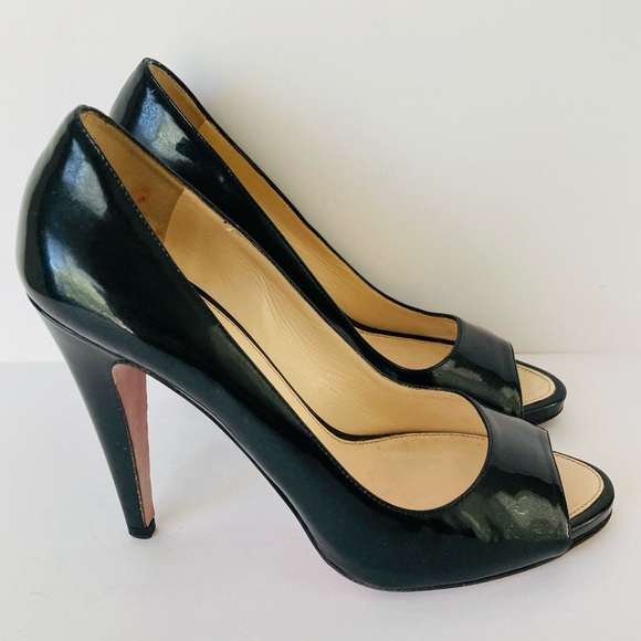 Prada Peep Toe Open Toe Black Patent Leather Pumps Heels - Picture 4 of 15
